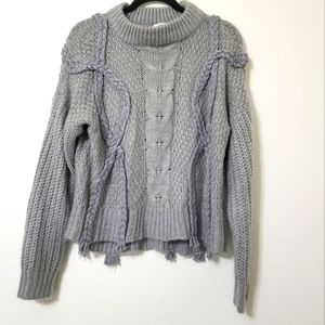 RD Style Grey Cable Knit Chunky Rope 3D Braids Mock Crew Neck Size M
